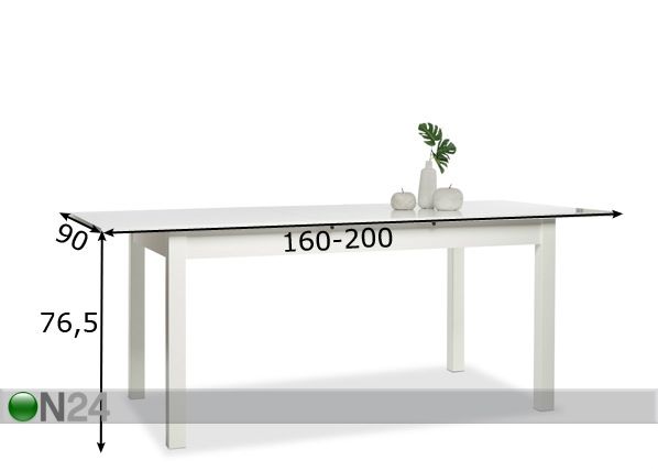 Jatkettava ruokapöytä COBURG 90x160-200 cm mitat
