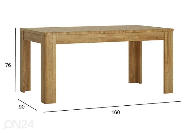 Jatkettava ruokapöytä Cortina 90x160-200 cm mitat