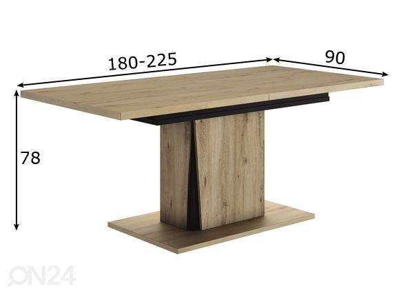 Jatkettava ruokapöytä Crack 180-225x90 cm mitat