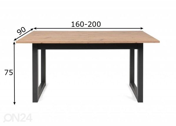 Jatkettava ruokapöytä Denver 160-200x90 cm, antrasiitti/artison tammi mitat