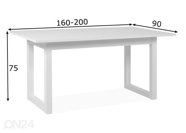 Jatkettava ruokapöytä Denver 160-200x90 cm, valkoinen mitat