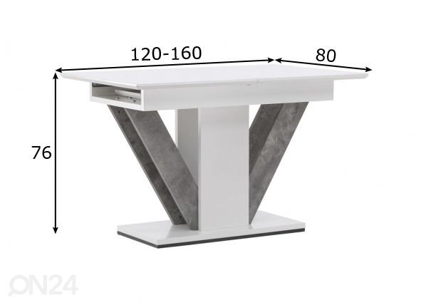 Jatkettava ruokapöytä Disa 120/160x80cm mitat