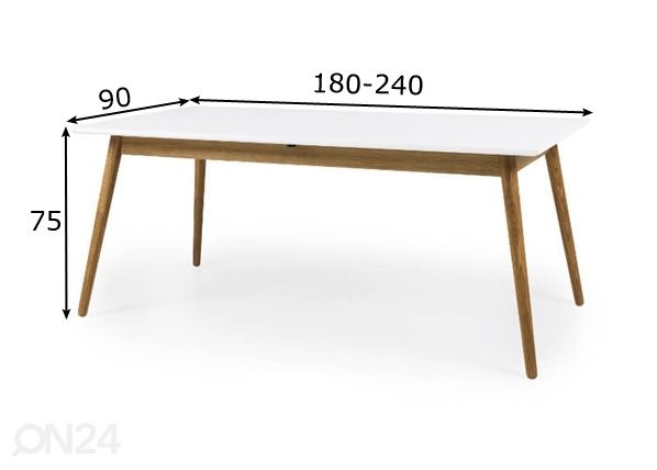 Jatkettava ruokapöytä Dot 180-240x90 cm mitat