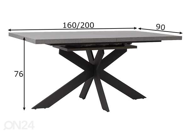 Jatkettava ruokapöytä Eddy 90x160-200 cm mitat