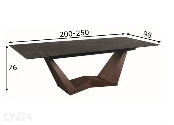Jatkettava ruokapöytä Ferruccio 200-250x98 cm mitat