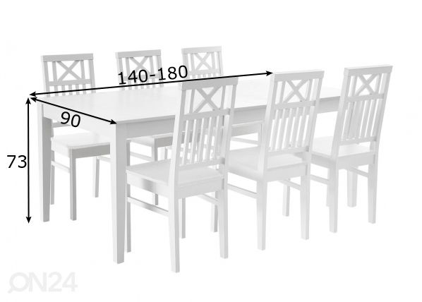 Jatkettava ruokapöytä Florence 140/180x90 cm, koivu mitat