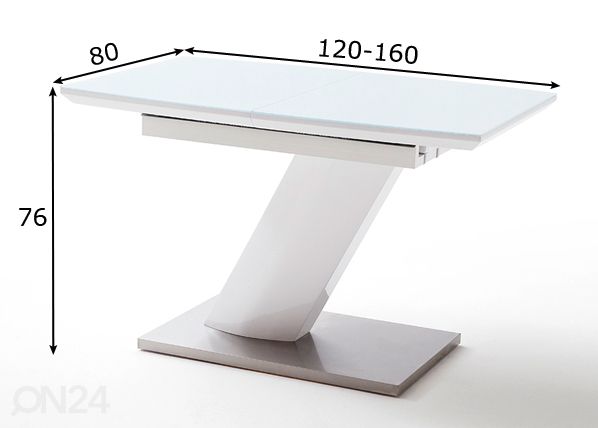 Jatkettava ruokapöytä Galina 120-160x80 cm mitat