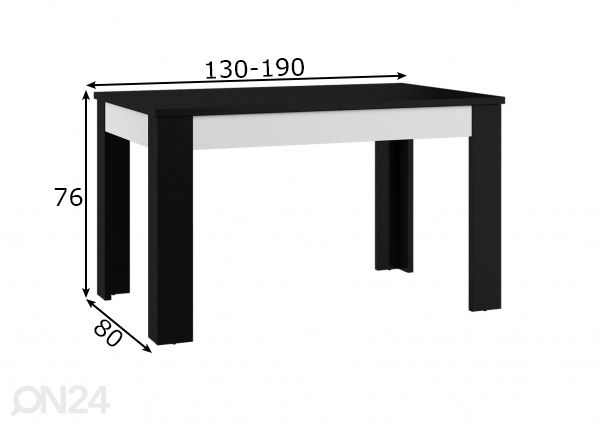 Jatkettava ruokapöytä Goleen 130-190x80 cm mitat