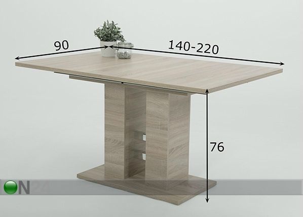Jatkettava ruokapöytä HELENA II 90x140-220 cm mitat