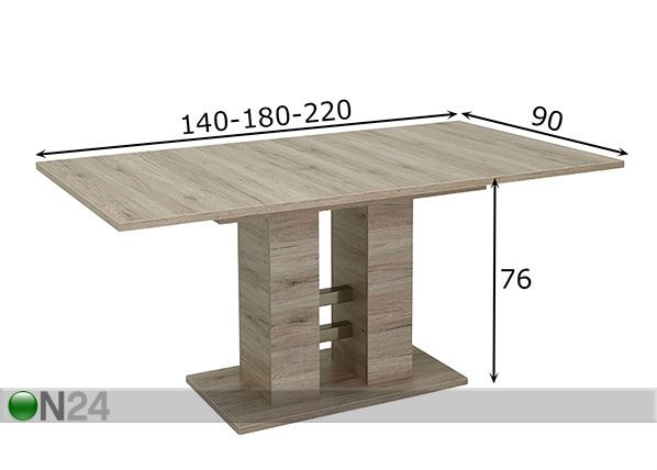 Jatkettava ruokapöytä Helena II 90x140-220 cm mitat