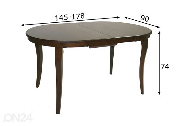 Jatkettava ruokapöytä JOY 90x145+33 cm mitat