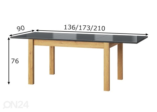 Jatkettava ruokapöytä Kama 90x136-210 cm mitat