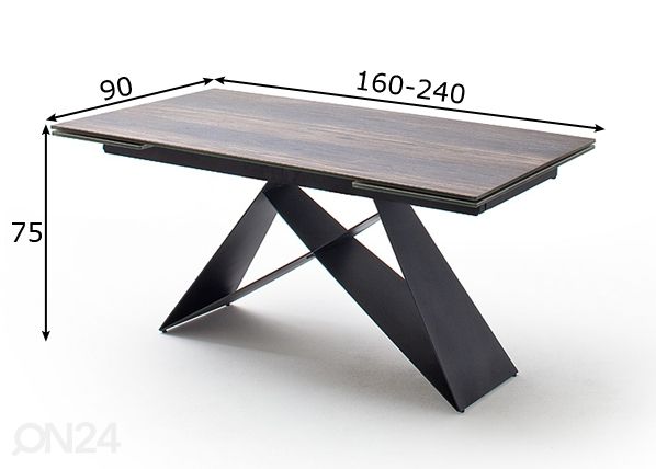 Jatkettava ruokapöytä Kobe 160-220x90 cm mitat