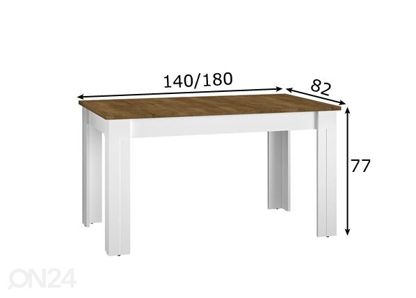 Jatkettava ruokapöytä Lille 82x140/180 cm mitat