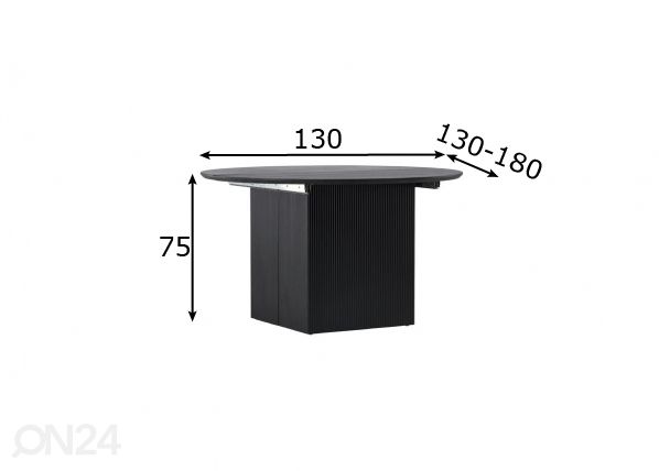 Jatkettava ruokapöytä Matilda 130/180x130 cm mitat