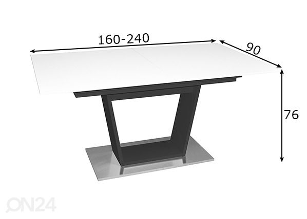 Jatkettava ruokapöytä Micelli 160/240x90 cm mitat