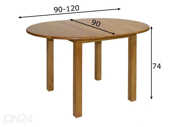 Jatkettava ruokapöytä MIX & MATCH 90x90+30 cm mitat