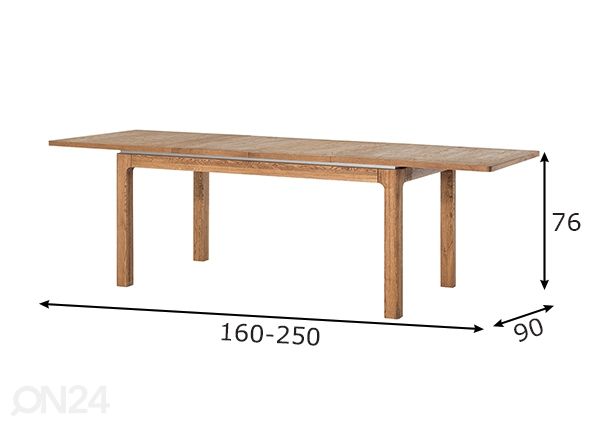 Jatkettava ruokapöytä Montenegro 90x160-250 cm mitat