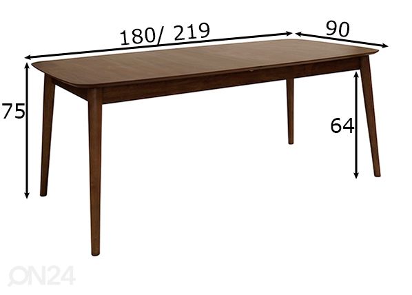 Jatkettava ruokapöytä Monz 180/219x90 cm mitat