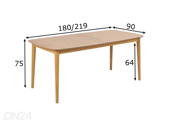 Jatkettava ruokapöytä Monz 180/219x90 cm mitat