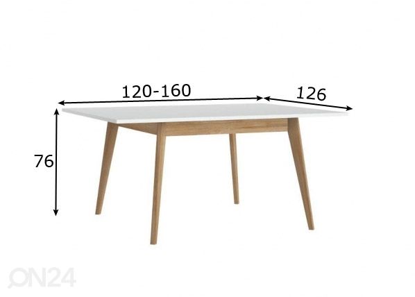 Jatkettava ruokapöytä Plissee 120/160x126 cm, valkoinen/ grandson mitat