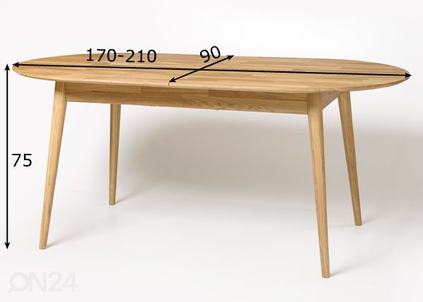 Jatkettava ruokapöytä Scan 170-210x90 cm mitat
