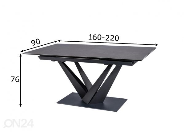 Jatkettava ruokapöytä Serenade 160-220x90 cm mitat