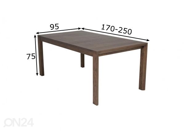 Jatkettava ruokapöytä Slider 170/250x95 cm mitat