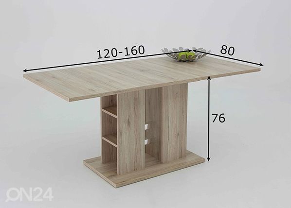 Jatkettava ruokapöytä STEFFI 80x120-160 cm mitat