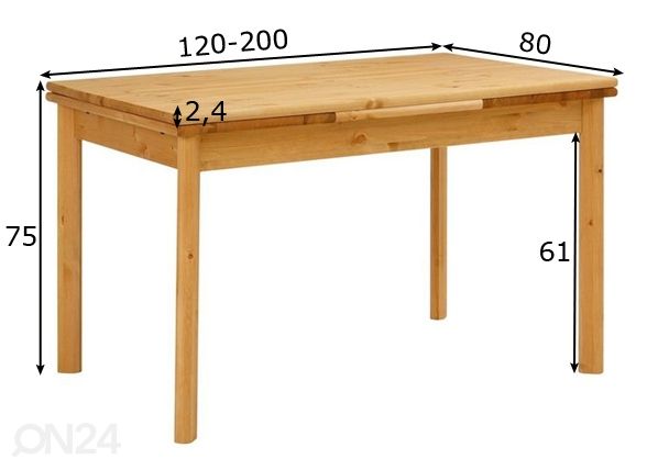 Jatkettava ruokapöytä Tirza 80x120-200 cm mitat