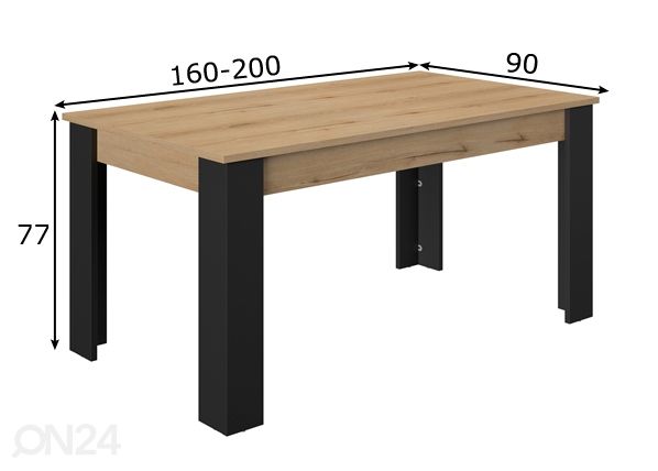 Jatkettava ruokapöytä Trendteam 160-200x90 cmTrust 160/200x90 cm mitat