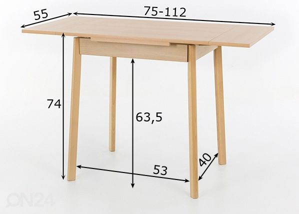 Jatkettava ruokapöytä TRIER II 75-112x55 cm mitat