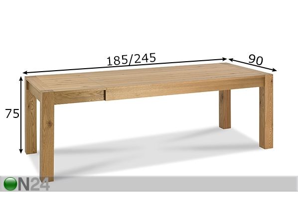 Jatkettava ruokapöytä Turin 90x185-245 cm mitat