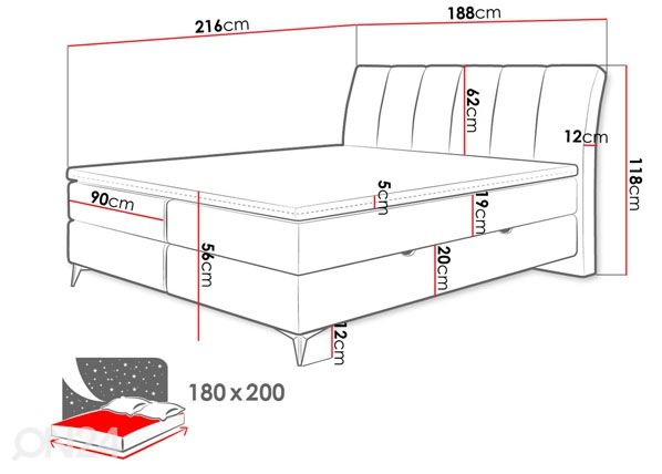 Jenkkisänky vuodevaatelaatikolla 180x200 cm mitat