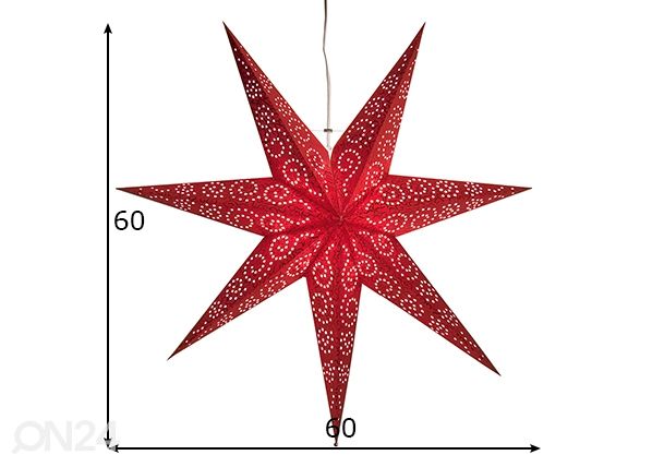 Joulutähti Antique 60 cm, punainen mitat