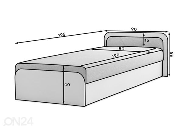 Joustinsänky vuodevaatelaatikolla Pamela 80x190 cm mitat