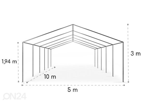 Juhlateltta valkoinen 5x10 m mitat