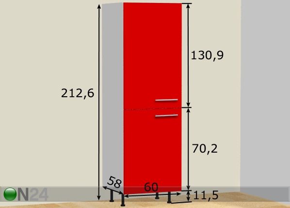 Kaappi integroitavalle jääkaapille 60xh212 cm mitat