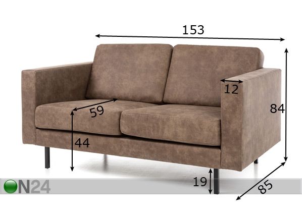 Kahden istuttava sohva Linea mitat