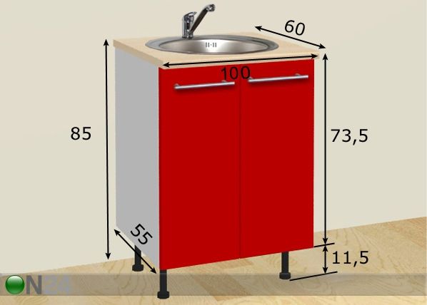 Kaksiovinen allaskaappi 100 cm mitat