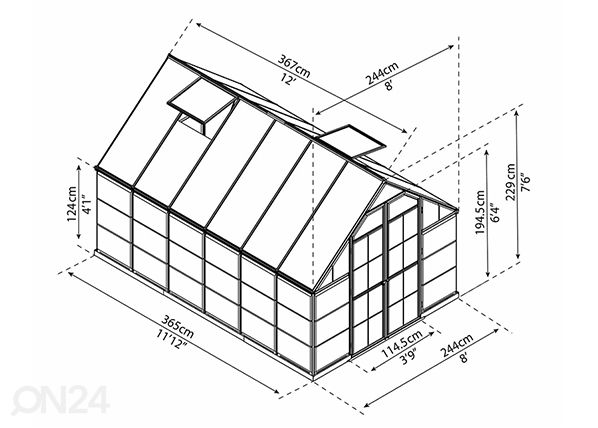 Kasvihuone Balance Hybrid 8,9 m² mitat