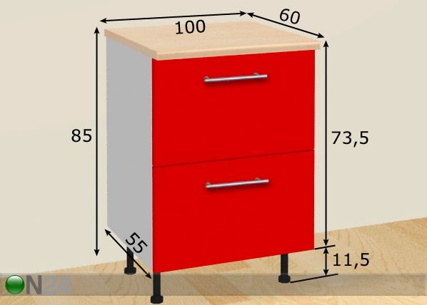 Keittiökaappi 2:lla laatikolla 100 cm mitat