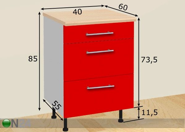 Keittiökaappi 3.lla laatikolla 40 cm mitat