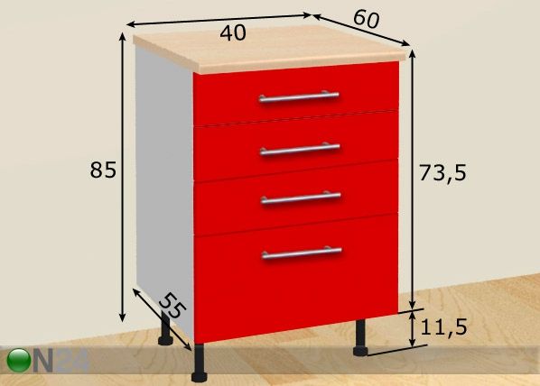 Keittiökaappi 4:llä laatikolla 40 cm mitat