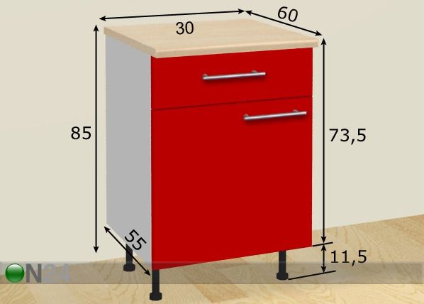 Keittiökaappi ovella ja laatikolla 30 cm mitat