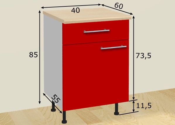 Keittiökaappi ovella ja laatikolla 40 kg mitat