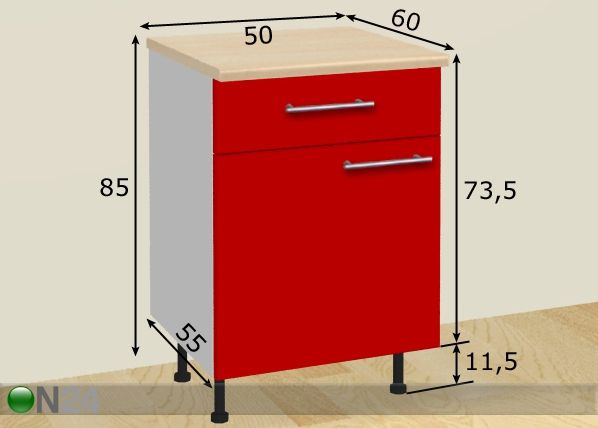 Keittiökaappi ovella ja laatikolla 50 cm mitat