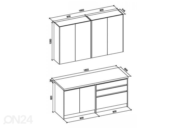 Keittiökalusteet 180 cm mitat