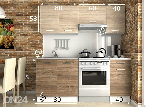 Keittiökalusteet 180 cm mitat