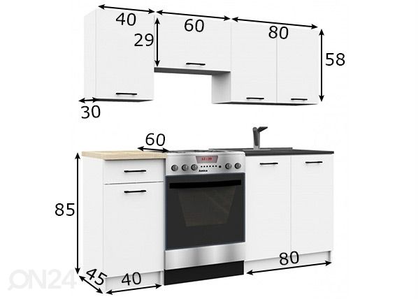 Keittiökalusteet 180 cm mitat